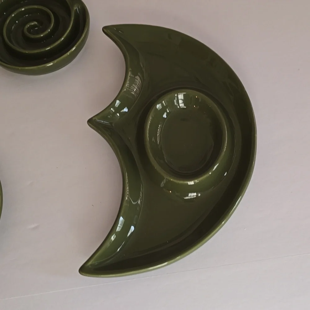 New Open Box Royal Doulton Bay Leaves 3 pcs Chip Dip Dark Green Portugal